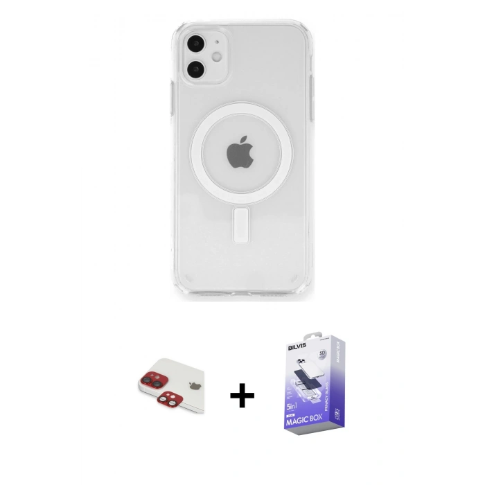 MARSİLYAN™- iPhone 11 Kılıf Ahenk Yansıma Prime - Siyah Bilvis 5in1 5D Magic Hayalet Cam Ekran Koruyucu + Pers Alüminyum Kamera Lens - KI
