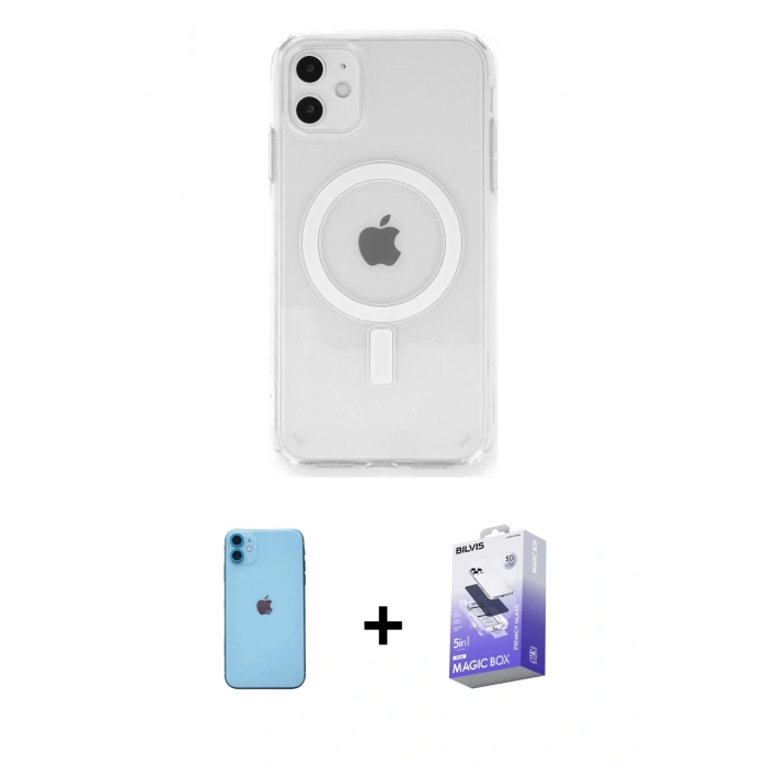MARSİLYAN™- iPhone 11 Kılıf Ahenk Yansıma Prime - Siyah Bilvis 5in1 5D Magic Hayalet Cam Ekran Koruyucu + Neon Fosforlu Kamera Lens - MI