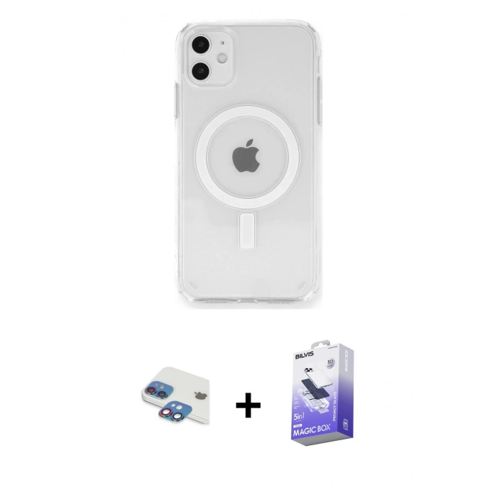 MARSİLYAN™- iPhone 11 Kılıf Ahenk Yansıma Prime - Siyah Bilvis 5in1 5D Magic Hayalet Cam Ekran Koruyucu + Pers Alüminyum Kamera Lens - GI