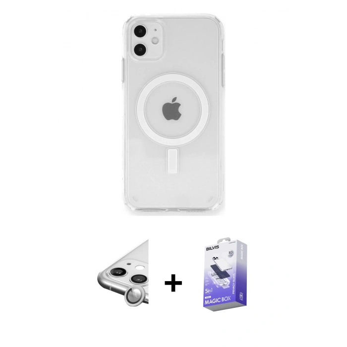 MARSİLYAN™- iPhone 11 Kılıf Ahenk Yansıma Prime - Siyah Bilvis 5in1 5D Magic Hayalet Cam Ekran Koruyucu + Raze Metal Kamera Lens - GS