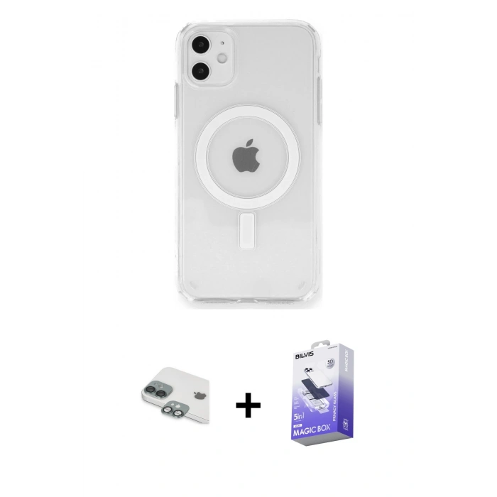 MARSİLYAN™- iPhone 11 Kılıf Ahenk Yansıma Prime - Siyah Bilvis 5in1 5D Magic Hayalet Cam Ekran Koruyucu + Pers Alüminyum Kamera Lens - YL