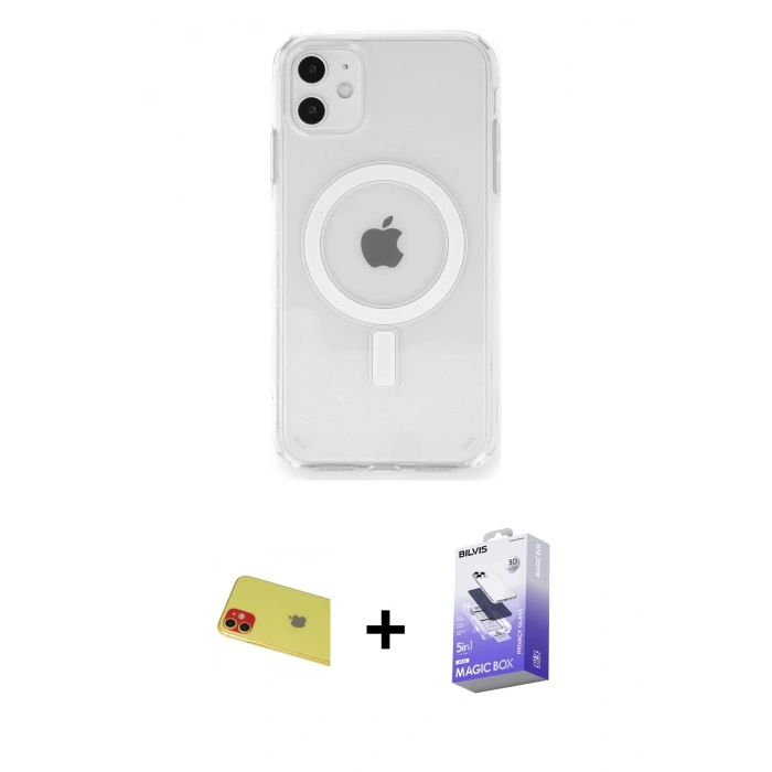 MARSİLYAN™- iPhone 11 Kılıf Ahenk Yansıma Prime - Siyah Bilvis 5in1 5D Magic Hayalet Cam Ekran Koruyucu + Rainbow Kamera Lens Koruma Cam - KI