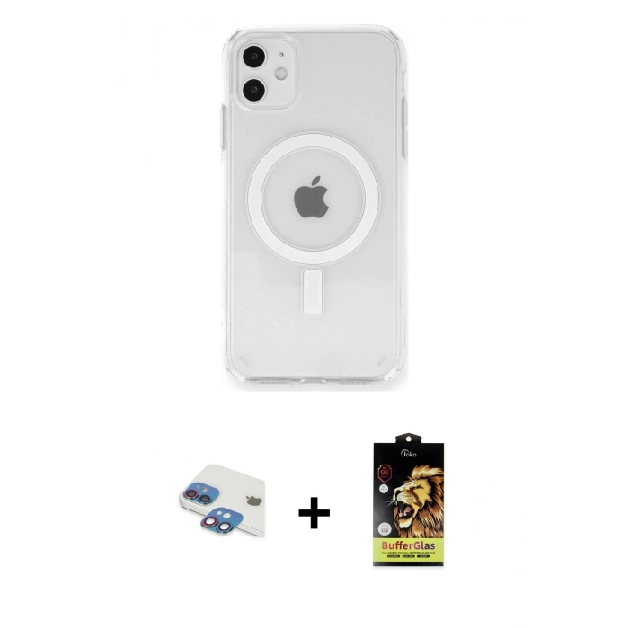 MARSİLYAN™- iPhone 11 Kılıf Ahenk Yansıma Prime - Siyah Buffer Cam Ekran Koruyucu + Pers Alüminyum Kamera Lens - GI