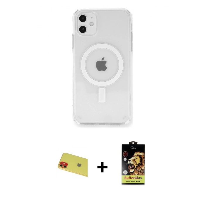 MARSİLYAN™- iPhone 11 Kılıf Ahenk Yansıma Prime - Siyah Buffer Cam Ekran Koruyucu + Rainbow Kamera Lens Koruma Cam - KI