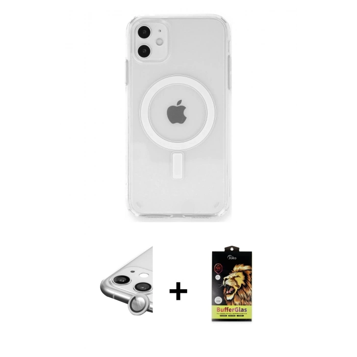 MARSİLYAN™- iPhone 11 Kılıf Ahenk Yansıma Prime - Siyah Buffer Cam Ekran Koruyucu + Raze Metal Kamera Lens - GS