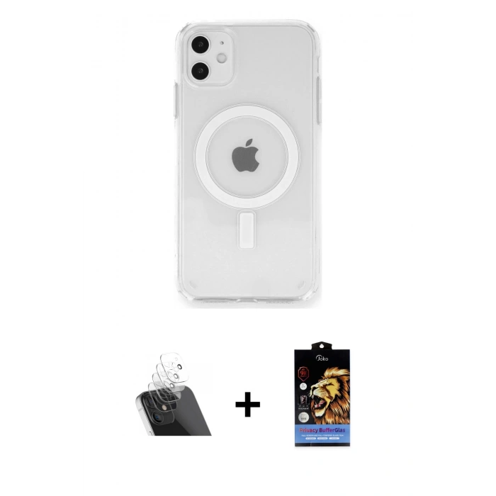 MARSİLYAN™- iPhone 11 Kılıf Ahenk Yansıma Prime - Siyah Buffer Hayalet Cam Ekran Koruyucu + Kamera Lens Koruma Cam - SF