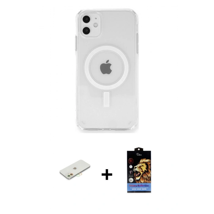 MARSİLYAN™- iPhone 11 Kılıf Ahenk Yansıma Prime - Siyah Buffer Hayalet Cam Ekran Koruyucu + Renkli Kamera Lens Koruma Cam - TU