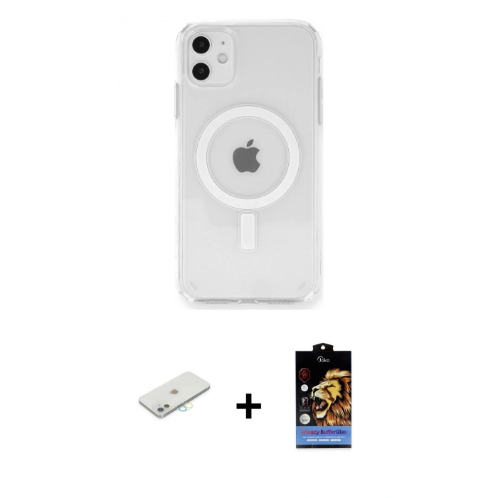 MARSİLYAN™- iPhone 11 Kılıf Ahenk Yansıma Prime - Siyah Buffer Hayalet Cam Ekran Koruyucu + Renkli Kamera Lens Koruma Cam - SI