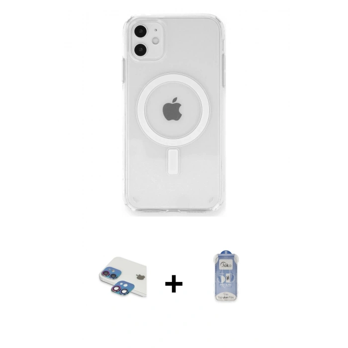 MARSİLYAN™- iPhone 11 Kılıf Ahenk Yansıma Prime - Siyah Joko Magic 5D Cam + Pers Alüminyum Kamera Lens - GI
