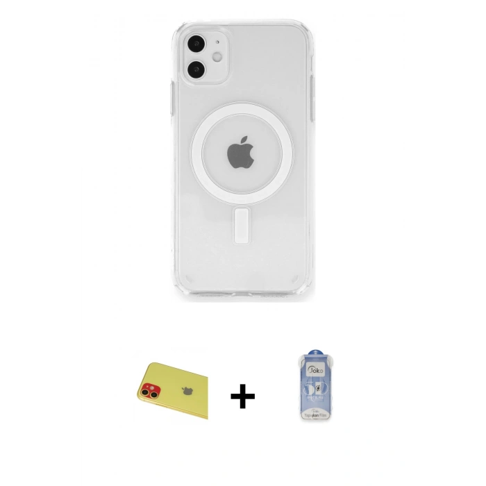 MARSİLYAN™- iPhone 11 Kılıf Ahenk Yansıma Prime - Siyah Joko Magic 5D Cam + Rainbow Kamera Lens Koruma Cam - KI