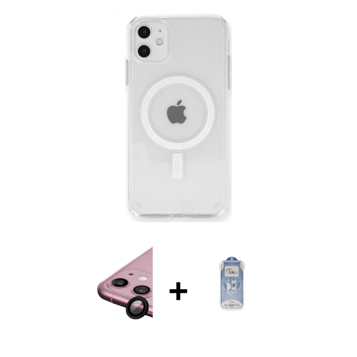MARSİLYAN™- iPhone 11 Kılıf Ahenk Yansıma Prime - Siyah Joko Magic 5D Cam + Raze Metal Kamera Lens - SH