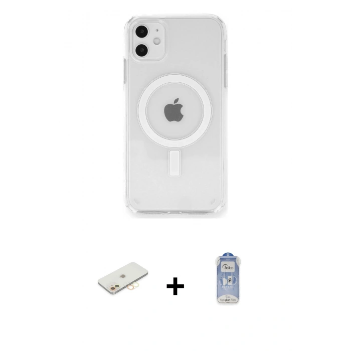 MARSİLYAN™- iPhone 11 Kılıf Ahenk Yansıma Prime - Siyah Joko Magic 5D Cam + Renkli Kamera Lens Koruma Cam - SI
