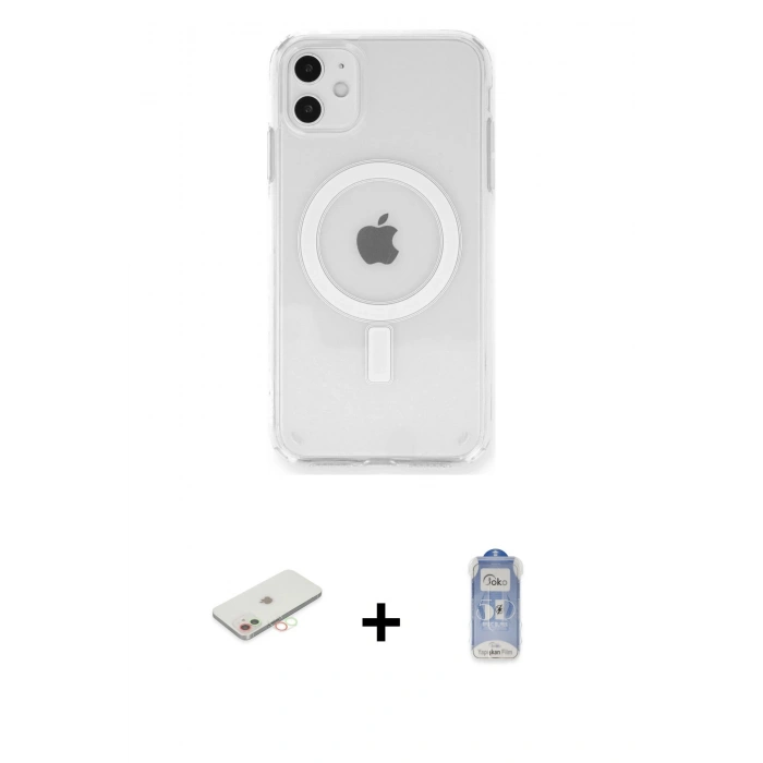 MARSİLYAN™- iPhone 11 Kılıf Ahenk Yansıma Prime - Siyah Joko Magic 5D Cam + Renkli Kamera Lens Koruma Cam - YL
