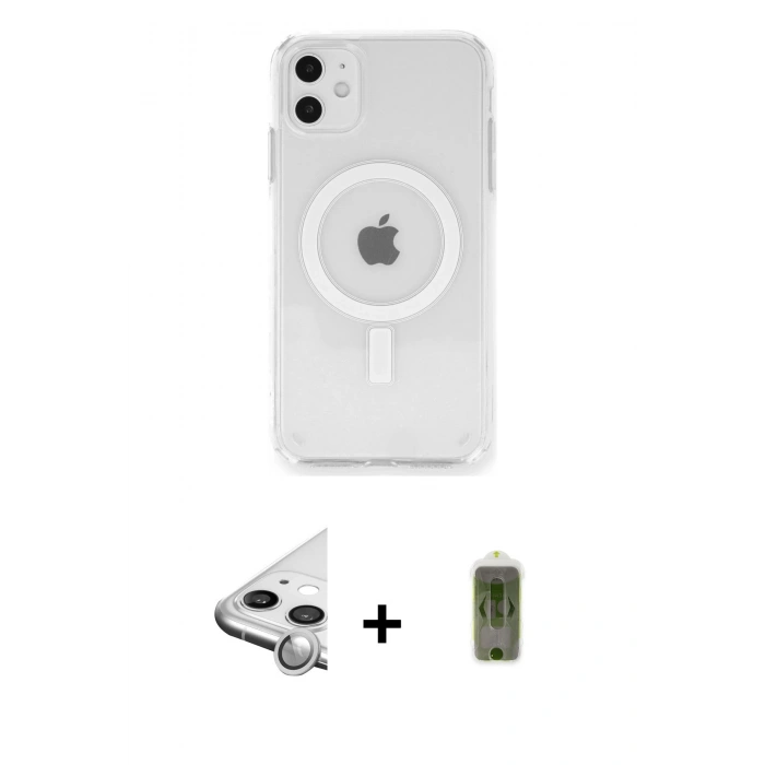 MARSİLYAN™- iPhone 11 Kılıf Ahenk Yansıma Prime - Siyah Joko Magic 5D Hayalet Cam + Raze Metal Kamera Lens - GS