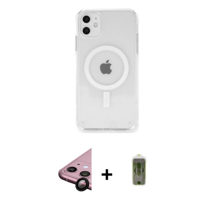 MARSİLYAN™- iPhone 11 Kılıf Ahenk Yansıma Prime - Siyah Joko Magic 5D Hayalet Cam + Raze Metal Kamera Lens - SH