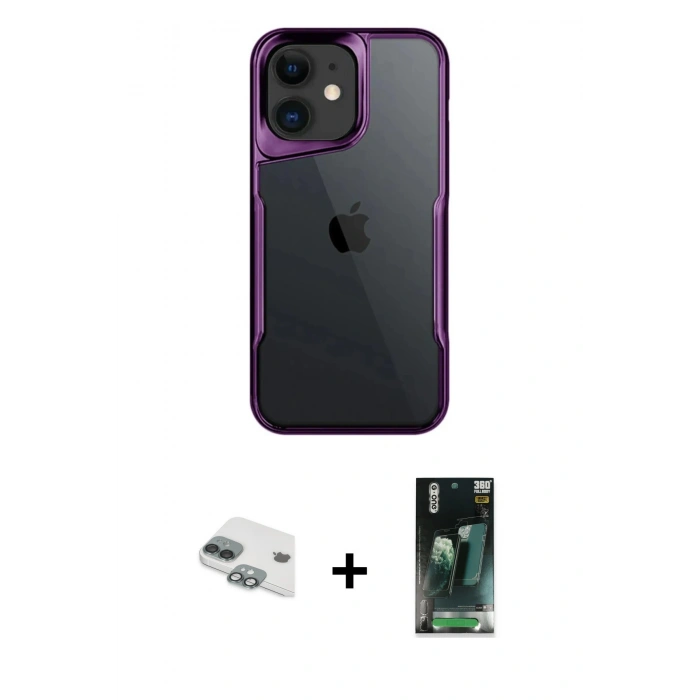 MARSİLYAN™- iPhone 11 Kılıf Akış Çizgi Koleksiyonu - Şeffaf 360 Full Body Arka Koruyucu + Pers Alüminyum Kamera Lens - YL