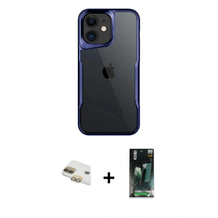 MARSİLYAN™- iPhone 11 Kılıf Akış Çizgi Koleksiyonu - Şeffaf 360 Full Body Arka Koruyucu + Pers Alüminyum Kamera Lens - GD