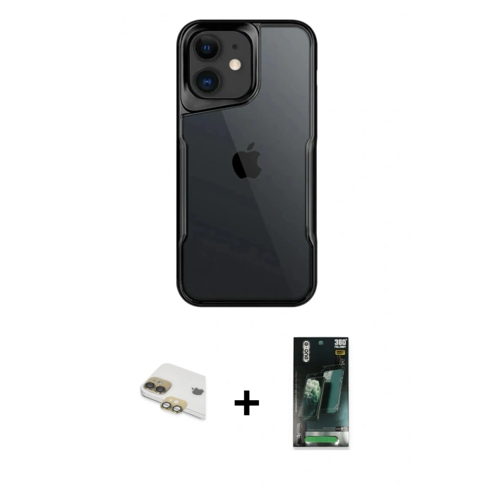 MARSİLYAN™- iPhone 11 Kılıf Akış Çizgi Koleksiyonu - Şeffaf 360 Full Body Arka Koruyucu + Pers Alüminyum Kamera Lens - GD
