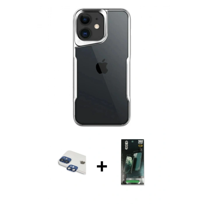 MARSİLYAN™- iPhone 11 Kılıf Akış Çizgi Koleksiyonu - Şeffaf 360 Full Body Arka Koruyucu + Pers Alüminyum Kamera Lens - LT