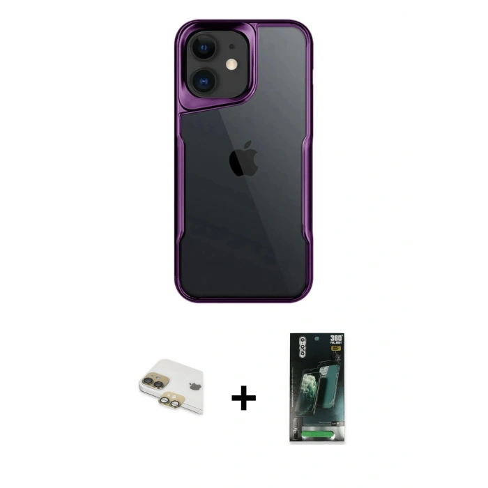 MARSİLYAN™- iPhone 11 Kılıf Akış Çizgi Koleksiyonu - Şeffaf 360 Full Body Arka Koruyucu + Pers Alüminyum Kamera Lens - GD