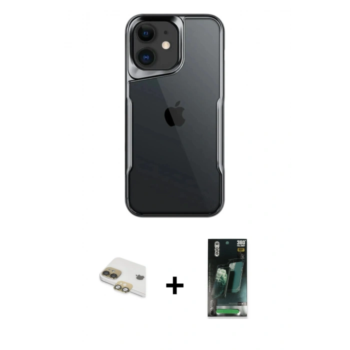 MARSİLYAN™- iPhone 11 Kılıf Akış Çizgi Koleksiyonu - Şeffaf 360 Full Body Arka Koruyucu + Pers Alüminyum Kamera Lens - GD