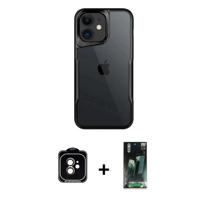 MARSİLYAN™- iPhone 11 Kılıf Akış Çizgi Koleksiyonu - Şeffaf 360 Full Body Arka Koruyucu + PVD Metal Kamera Lens - TU