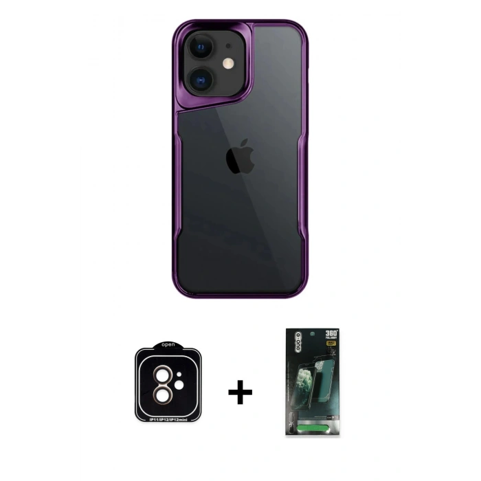 MARSİLYAN™- iPhone 11 Kılıf Akış Çizgi Koleksiyonu - Şeffaf 360 Full Body Arka Koruyucu + PVD Metal Kamera Lens - TU