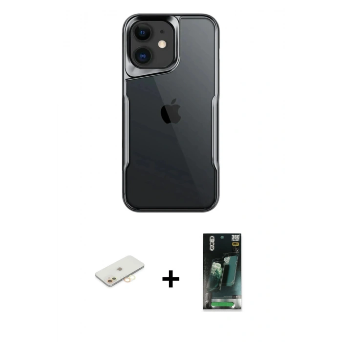 MARSİLYAN™- iPhone 11 Kılıf Akış Çizgi Koleksiyonu - Şeffaf 360 Full Body Arka Koruyucu + Renkli Kamera Lens Koruma Cam - SI