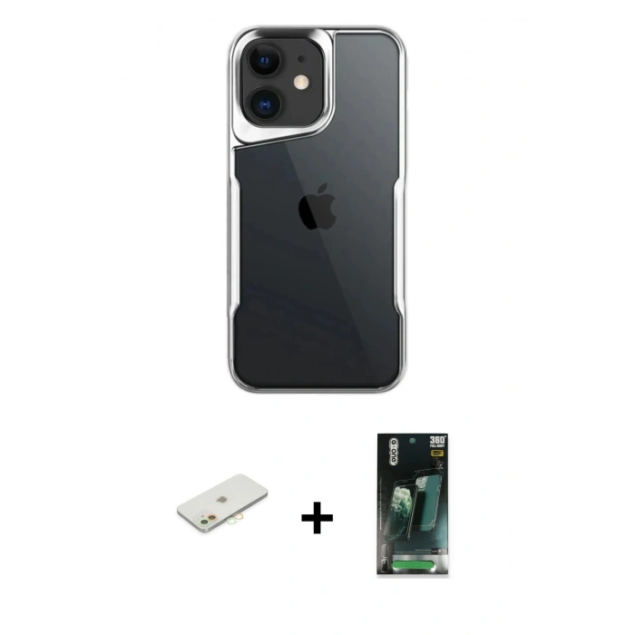 MARSİLYAN™- iPhone 11 Kılıf Akış Çizgi Koleksiyonu - Şeffaf 360 Full Body Arka Koruyucu + Renkli Kamera Lens Koruma Cam - TU