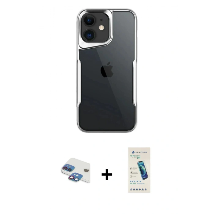 MARSİLYAN™- iPhone 11 Kılıf Akış Çizgi Koleksiyonu - Şeffaf Pasifik Cam Ekran Koruyucu + Pers Alüminyum Kamera Lens - GI