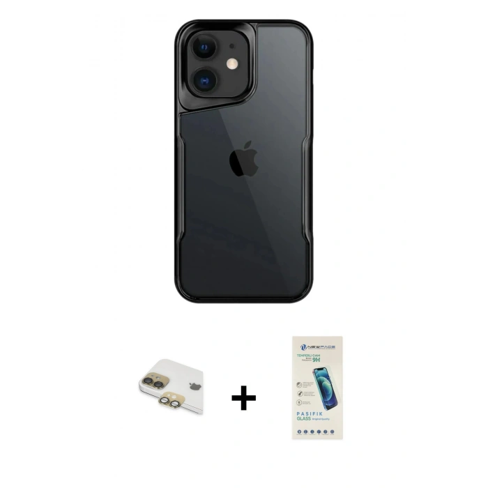 MARSİLYAN™- iPhone 11 Kılıf Akış Çizgi Koleksiyonu - Şeffaf Pasifik Cam Ekran Koruyucu + Pers Alüminyum Kamera Lens - GD