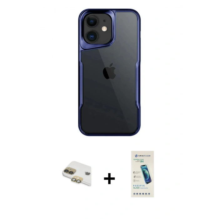 MARSİLYAN™- iPhone 11 Kılıf Akış Çizgi Koleksiyonu - Şeffaf Pasifik Cam Ekran Koruyucu + Pers Alüminyum Kamera Lens - GD