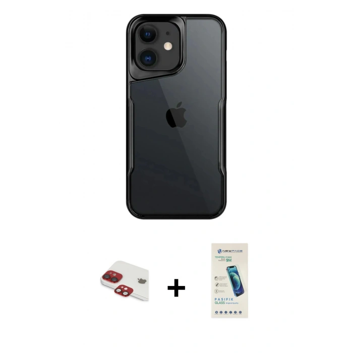 MARSİLYAN™- iPhone 11 Kılıf Akış Çizgi Koleksiyonu - Şeffaf Pasifik Cam Ekran Koruyucu + Pers Alüminyum Kamera Lens - KI