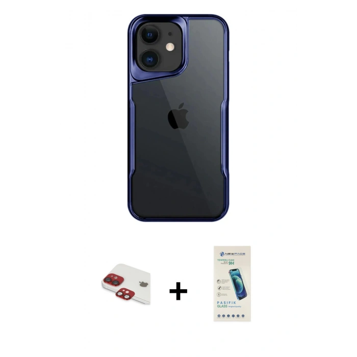 MARSİLYAN™- iPhone 11 Kılıf Akış Çizgi Koleksiyonu - Şeffaf Pasifik Cam Ekran Koruyucu + Pers Alüminyum Kamera Lens - KI