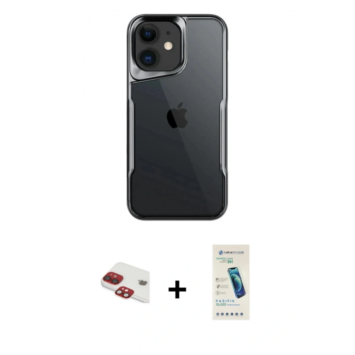 MARSİLYAN™- iPhone 11 Kılıf Akış Çizgi Koleksiyonu - Şeffaf Pasifik Cam Ekran Koruyucu + Pers Alüminyum Kamera Lens - KI