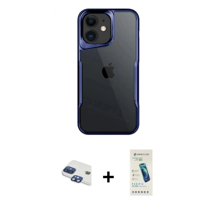 MARSİLYAN™- iPhone 11 Kılıf Akış Çizgi Koleksiyonu - Şeffaf Pasifik Cam Ekran Koruyucu + Pers Alüminyum Kamera Lens - LT
