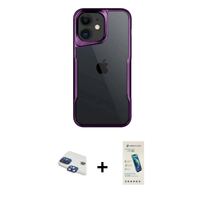 MARSİLYAN™- iPhone 11 Kılıf Akış Çizgi Koleksiyonu - Şeffaf Pasifik Cam Ekran Koruyucu + Pers Alüminyum Kamera Lens - LT