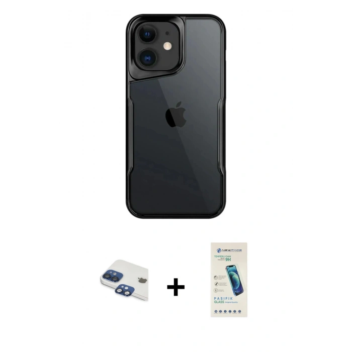 MARSİLYAN™- iPhone 11 Kılıf Akış Çizgi Koleksiyonu - Şeffaf Pasifik Cam Ekran Koruyucu + Pers Alüminyum Kamera Lens - LT