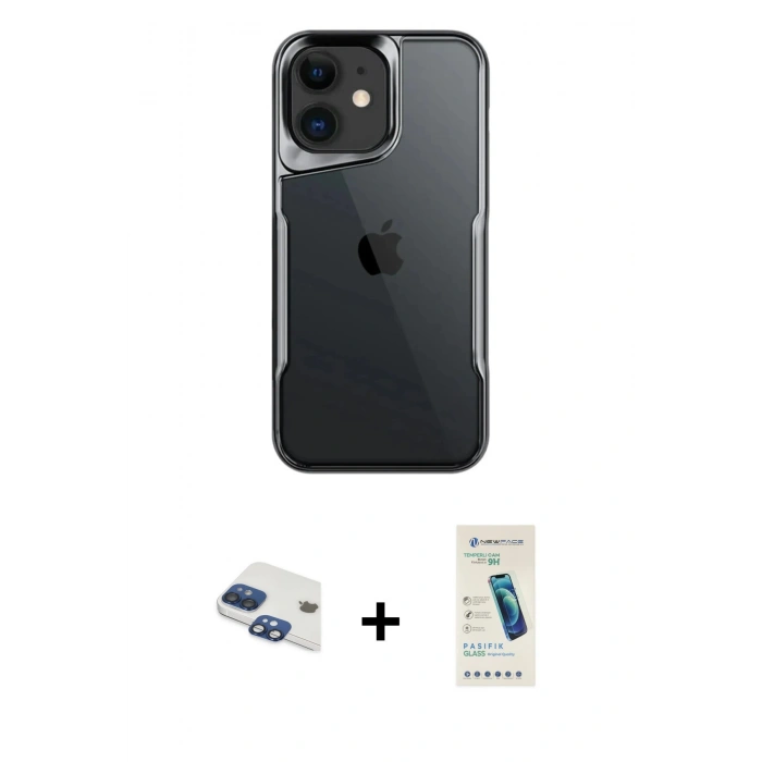 MARSİLYAN™- iPhone 11 Kılıf Akış Çizgi Koleksiyonu - Şeffaf Pasifik Cam Ekran Koruyucu + Pers Alüminyum Kamera Lens - LT