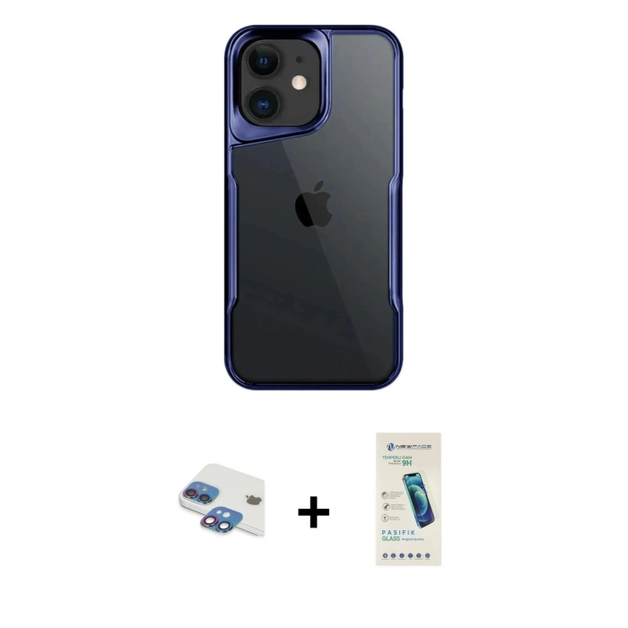 MARSİLYAN™- iPhone 11 Kılıf Akış Çizgi Koleksiyonu - Şeffaf Pasifik Cam Ekran Koruyucu + Pers Alüminyum Kamera Lens - GI