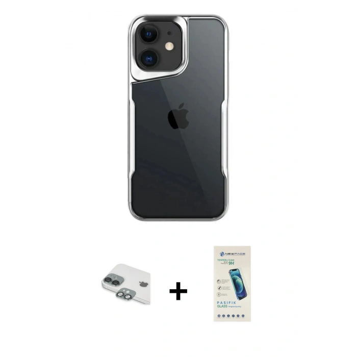 MARSİLYAN™- iPhone 11 Kılıf Akış Çizgi Koleksiyonu - Şeffaf Pasifik Cam Ekran Koruyucu + Pers Alüminyum Kamera Lens - YL
