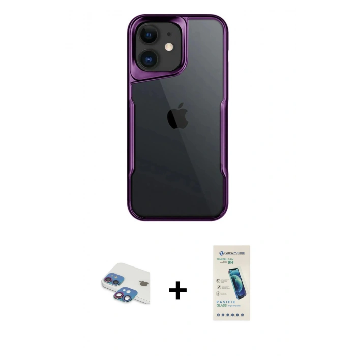 MARSİLYAN™- iPhone 11 Kılıf Akış Çizgi Koleksiyonu - Şeffaf Pasifik Cam Ekran Koruyucu + Pers Alüminyum Kamera Lens - GI