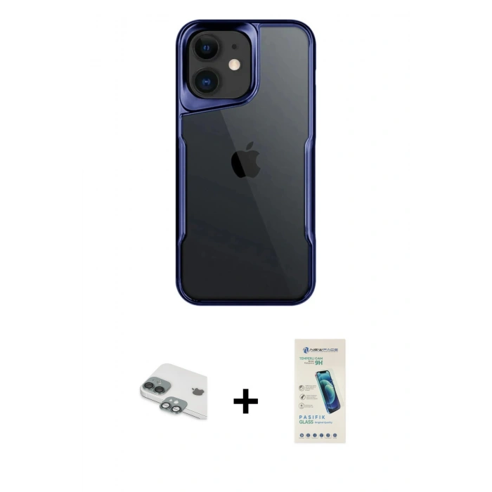 MARSİLYAN™- iPhone 11 Kılıf Akış Çizgi Koleksiyonu - Şeffaf Pasifik Cam Ekran Koruyucu + Pers Alüminyum Kamera Lens - YL