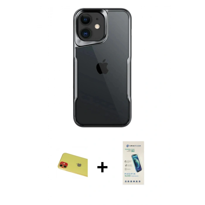 MARSİLYAN™- iPhone 11 Kılıf Akış Çizgi Koleksiyonu - Şeffaf Pasifik Cam Ekran Koruyucu + Rainbow Kamera Lens Koruma Cam - KI