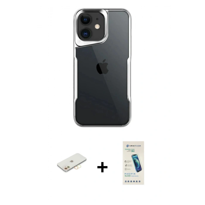 MARSİLYAN™- iPhone 11 Kılıf Akış Çizgi Koleksiyonu - Şeffaf Pasifik Cam Ekran Koruyucu + Renkli Kamera Lens Koruma Cam - SI