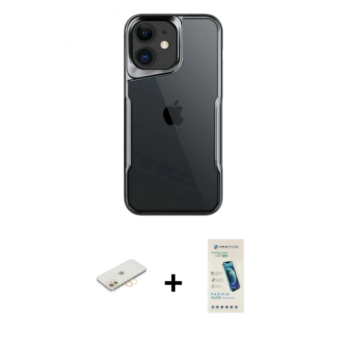 MARSİLYAN™- iPhone 11 Kılıf Akış Çizgi Koleksiyonu - Şeffaf Pasifik Cam Ekran Koruyucu + Renkli Kamera Lens Koruma Cam - SI