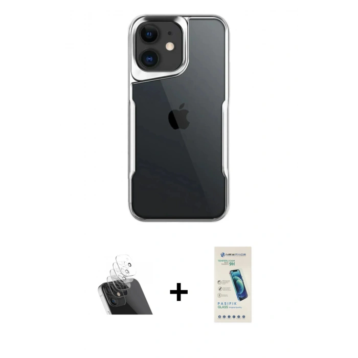 MARSİLYAN™- iPhone 11 Kılıf Akış Çizgi Koleksiyonu - Şeffaf Pasifik Cam Ekran Koruyucu + Kamera Lens Koruma Cam - SF
