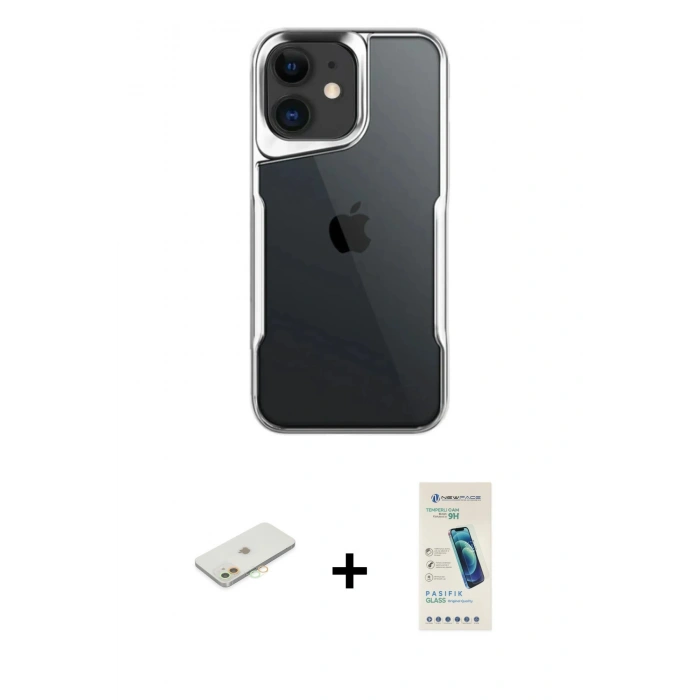 MARSİLYAN™- iPhone 11 Kılıf Akış Çizgi Koleksiyonu - Şeffaf Pasifik Cam Ekran Koruyucu + Renkli Kamera Lens Koruma Cam - TU