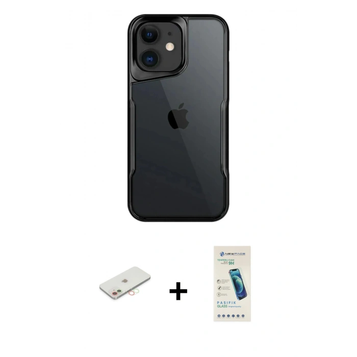 MARSİLYAN™- iPhone 11 Kılıf Akış Çizgi Koleksiyonu - Şeffaf Pasifik Cam Ekran Koruyucu + Renkli Kamera Lens Koruma Cam - YL