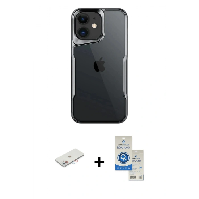 MARSİLYAN™- iPhone 11 Kılıf Akış Çizgi Koleksiyonu - Şeffaf Royal Nano Ekran Koruyucu + Renkli Kamera Lens Koruma Cam - PE